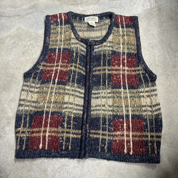 Vintage St John’s Bay Plaid Wool Blend Full Zip Sweater Vest Size Small - Picture 1 of 7